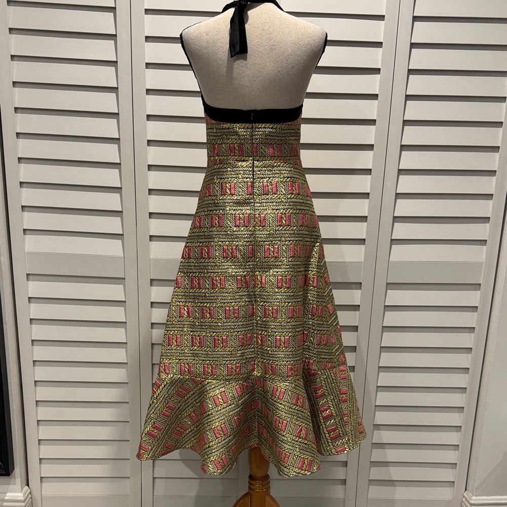 Cynthia Rowley NWT Bonfire Gold/ black and Pink Halter Dress. - Picture 6 of 12